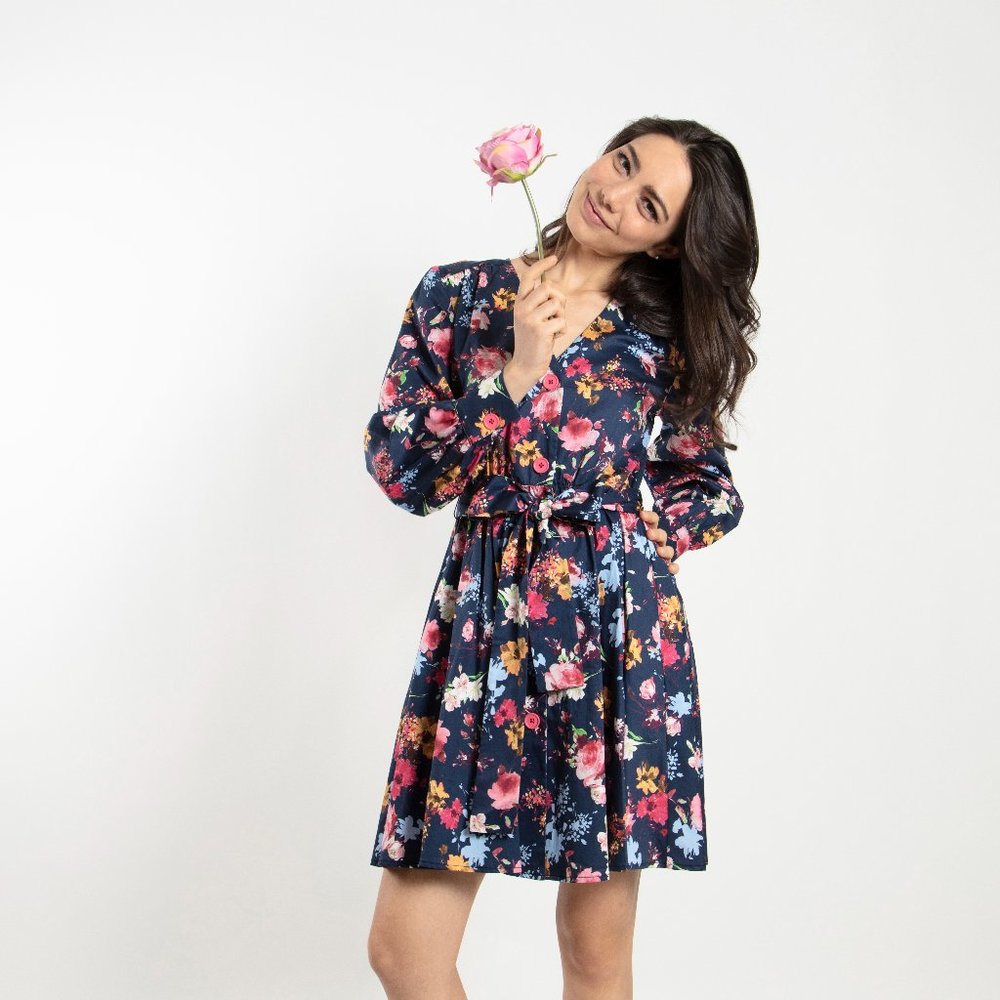Floral Printed Button Down Mini Dress (Dot & Stripe)